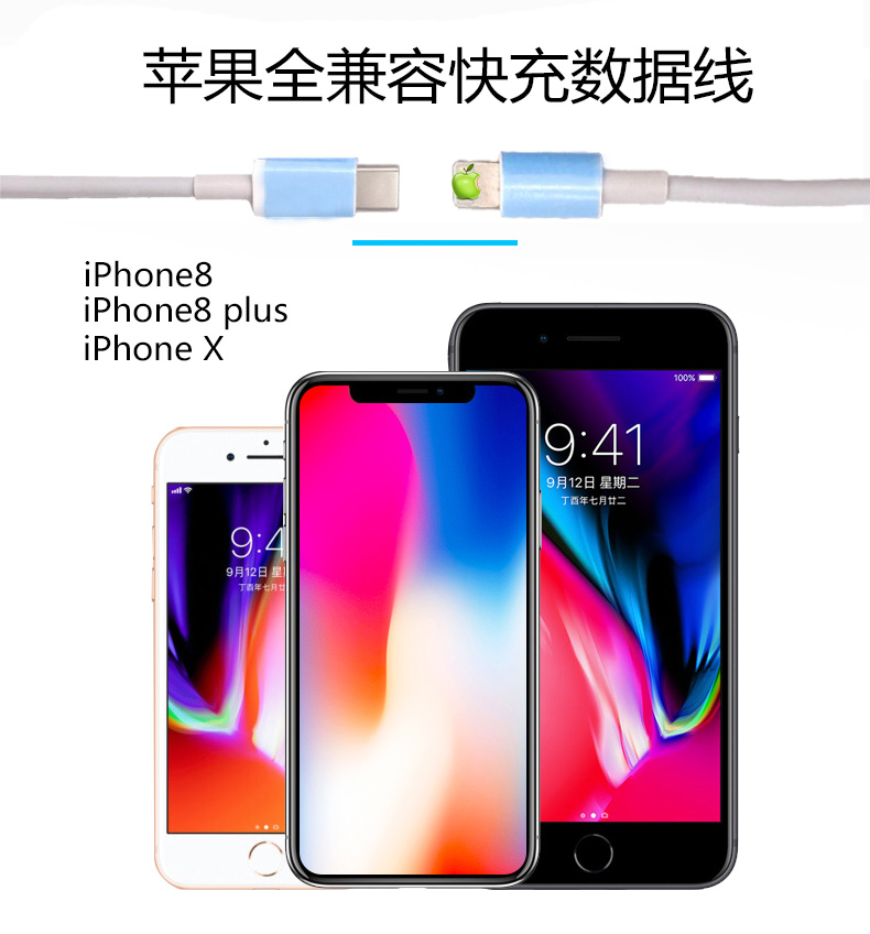 宏浩达iphone8/8plus/x苹果快充数据线USB-C转lightning